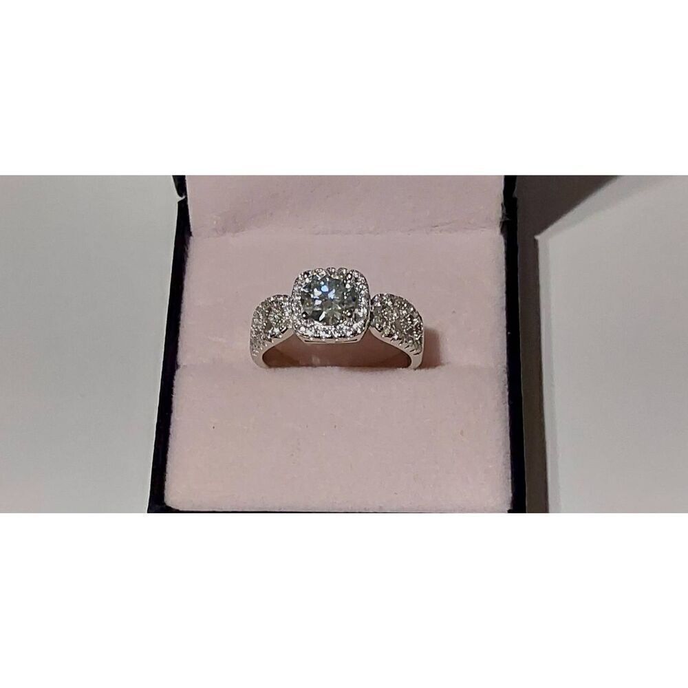 CERTIFIED 2 Ct. Genuine Moissanite Diamond Round Halo/Pave Engagement Ring Sz 8